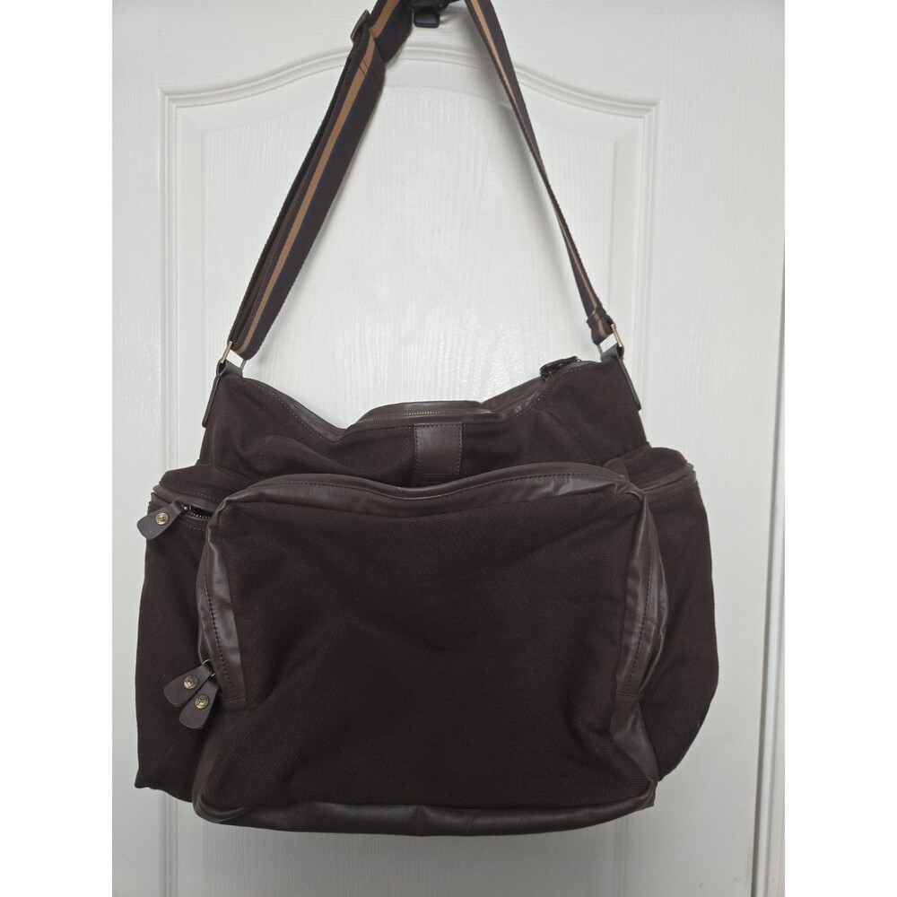 Vtg FILA Brown Canvas & Leather Weekender Overnight  Duffle Bag.